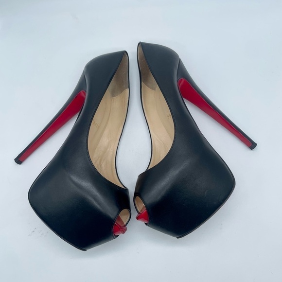 Christian Louboutin Black Leather Peep toe Highness pumps 160mm 39.5 - Picture 5 of 13